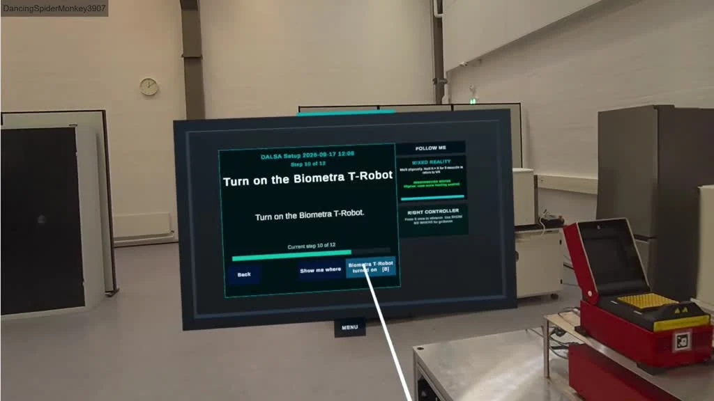 Mixed Reality instruction tablet beside real laboratory equipment