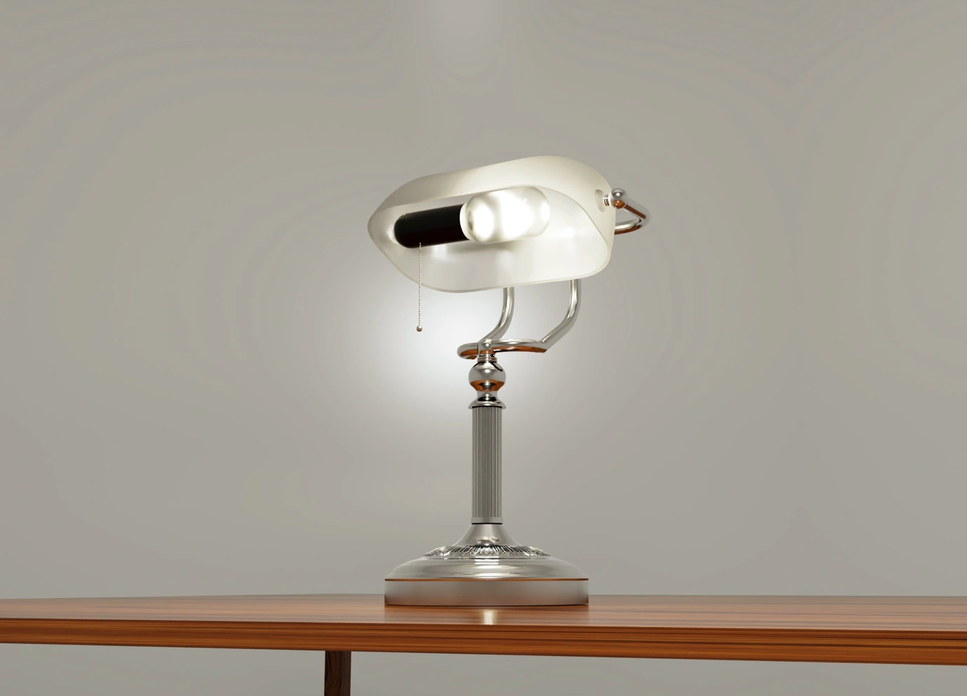 Final CAD rendering of the illuminated vintage banker’s lamp